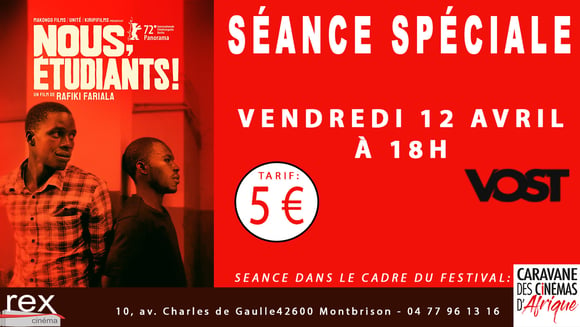 Séance spéciale "Nous, étudiants !"  vendredi 12 avril à 18 h dans le cadre du festival "Caravane des cinémas d'Afrique"